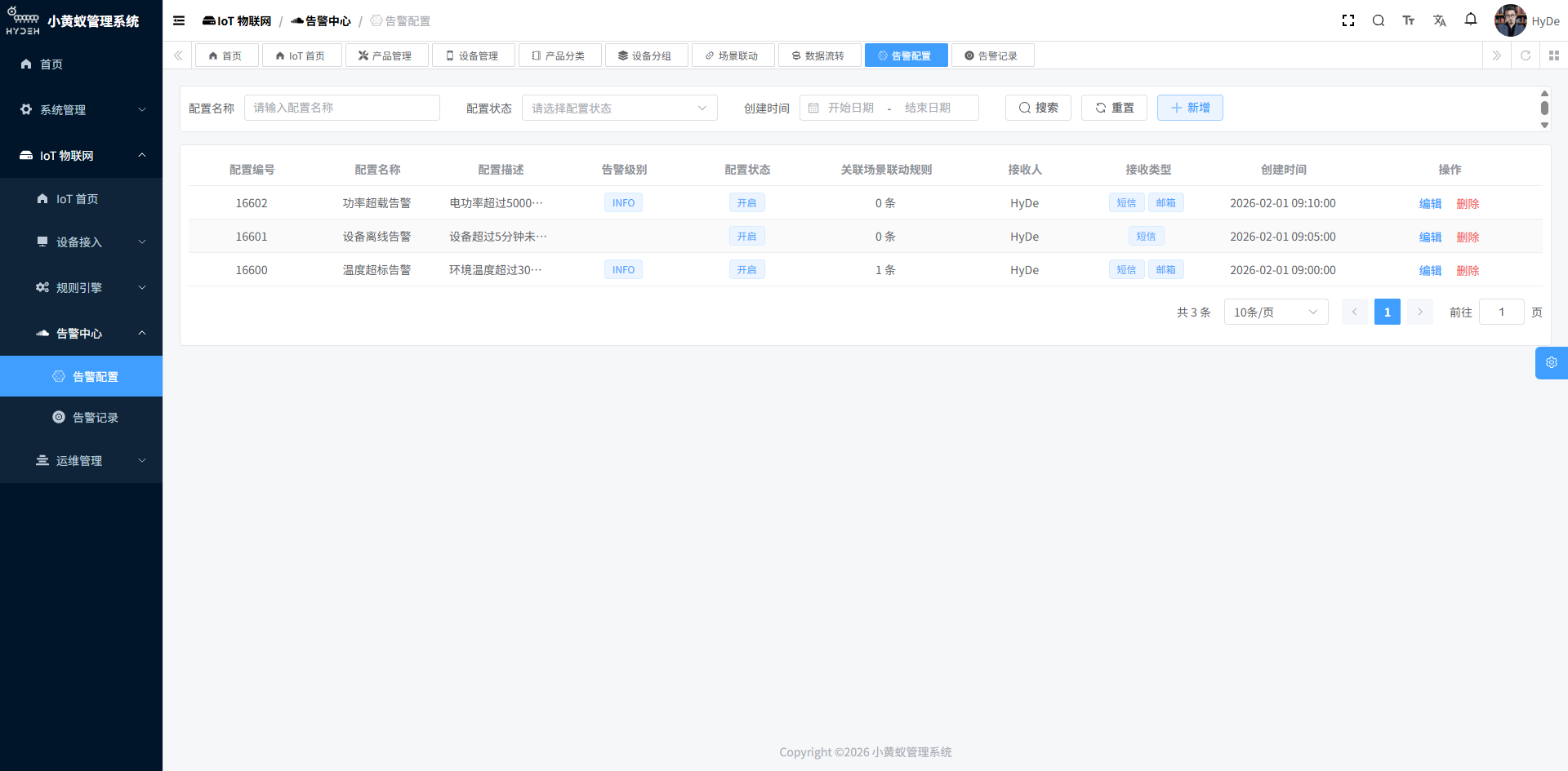 告警管理页面