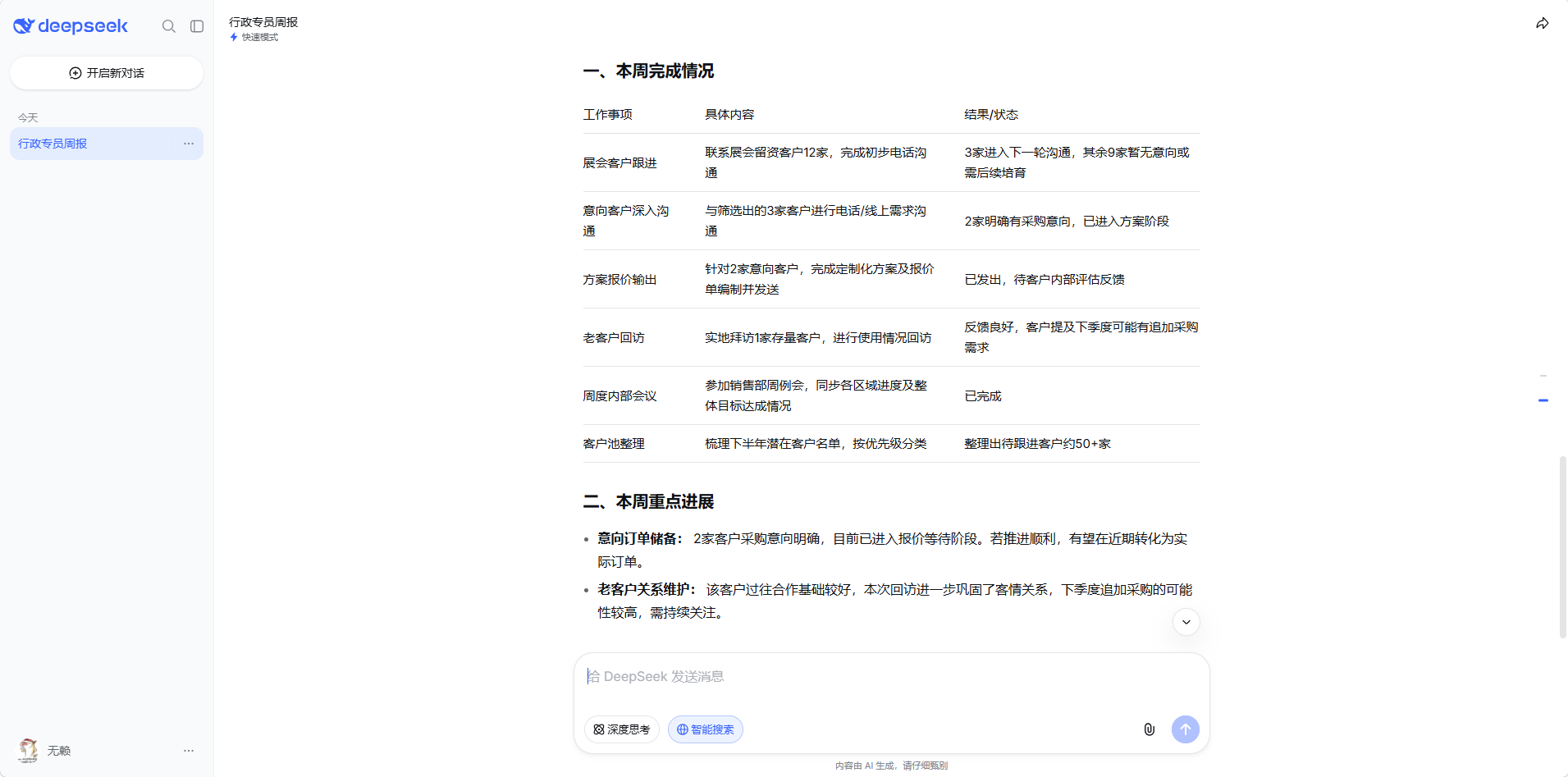 DeepSeek销售周报效果